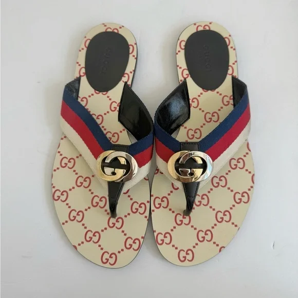 Kika Canvas Gucci Kika Thong Sandals Blue Gucci Kika Canvas Thong Sandals